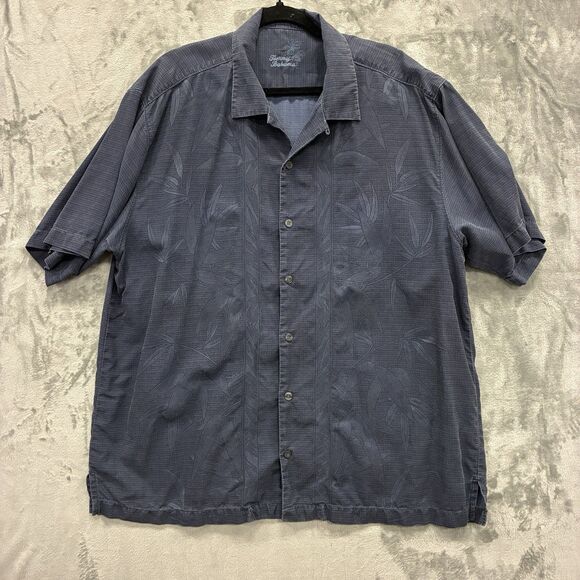 Tommy Bahama Mens XL Loop Collar Hawaiian Blue Embroidered Shirt Camp Silk - Picture 1 of 7